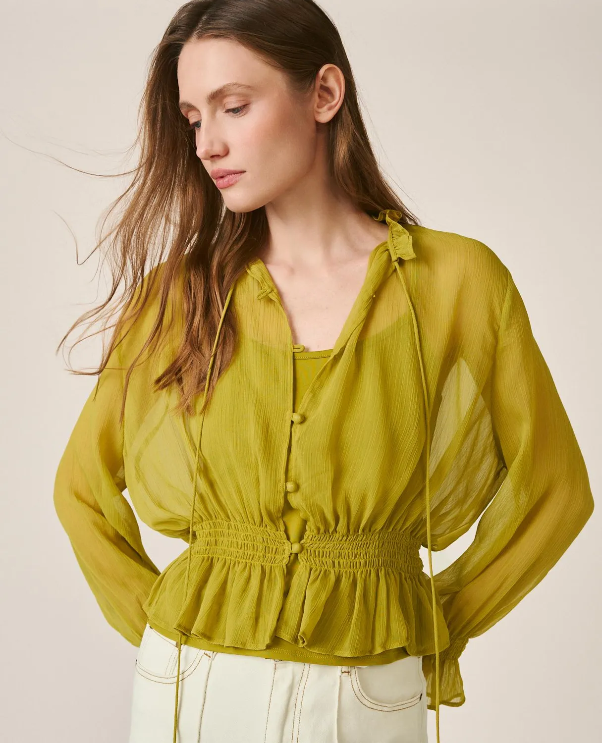 Alma en Pena V26CL0500 blouse verte manches longues