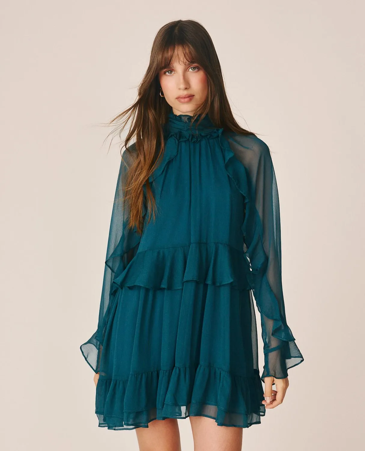 Alma en Pena I26CL0105 Robe Mini Volants Bleu Océan