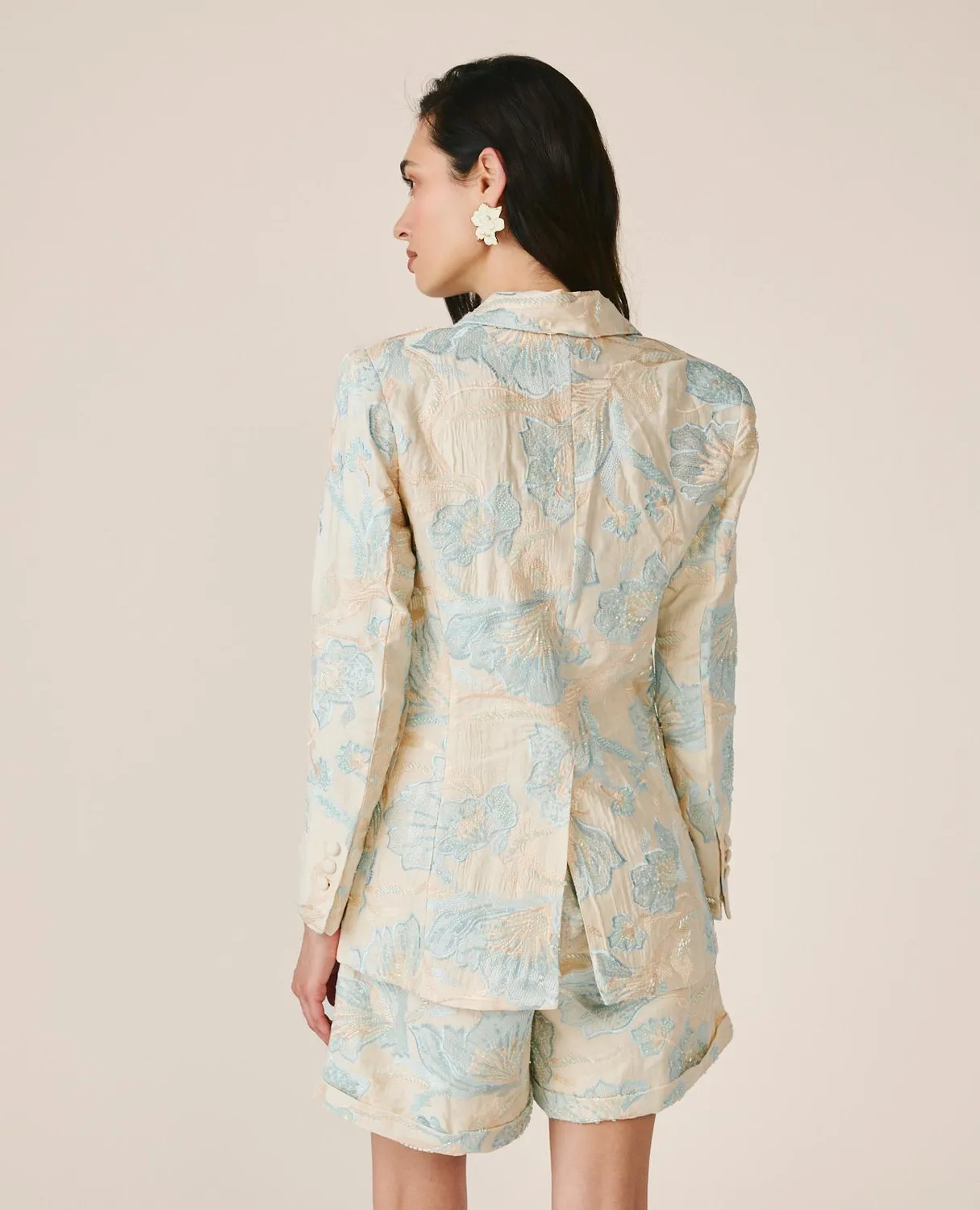 Alma en Pena V26CL1005 blazer fleuri bleu coton