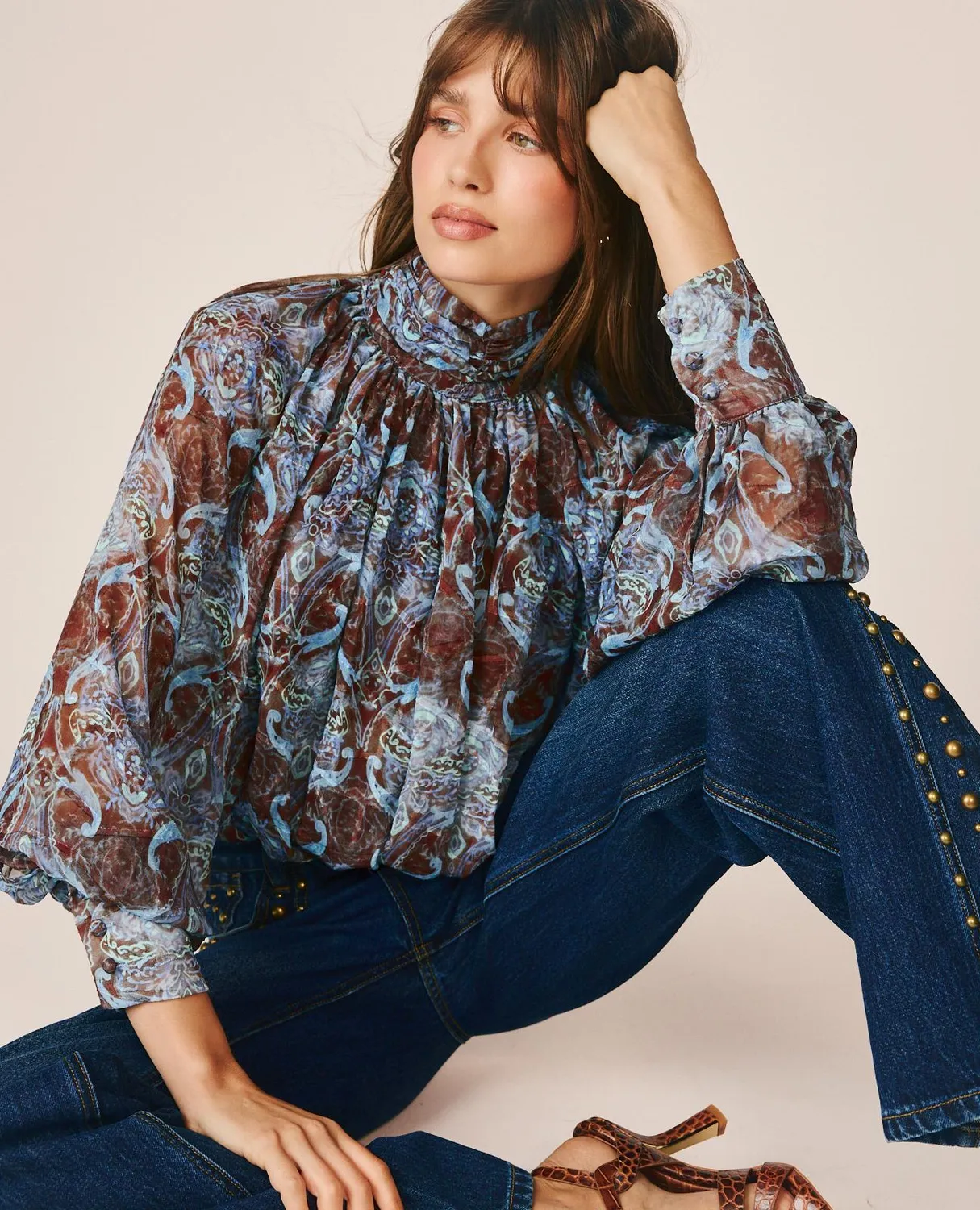 Alma en Pena I26CL0510 blouse chocolat paisley