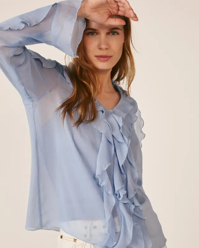 Alma en Pena V26CL0517 blouse volants bleu ciel S-XXL