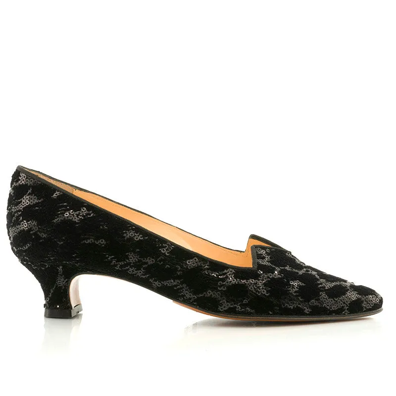 Bégum Paris Marquise escarpins velours noir paillettes talon 4 cm