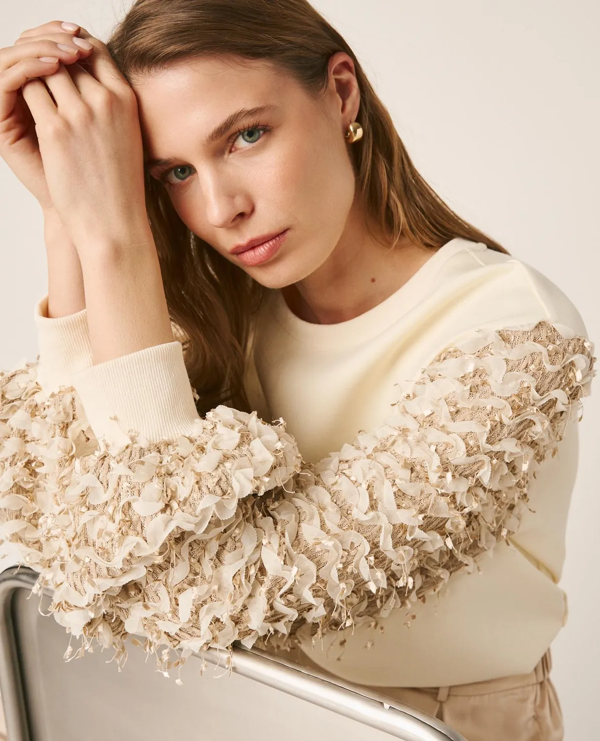 Alma en Pena V26CL0900 sweat blanc manches bouffantes