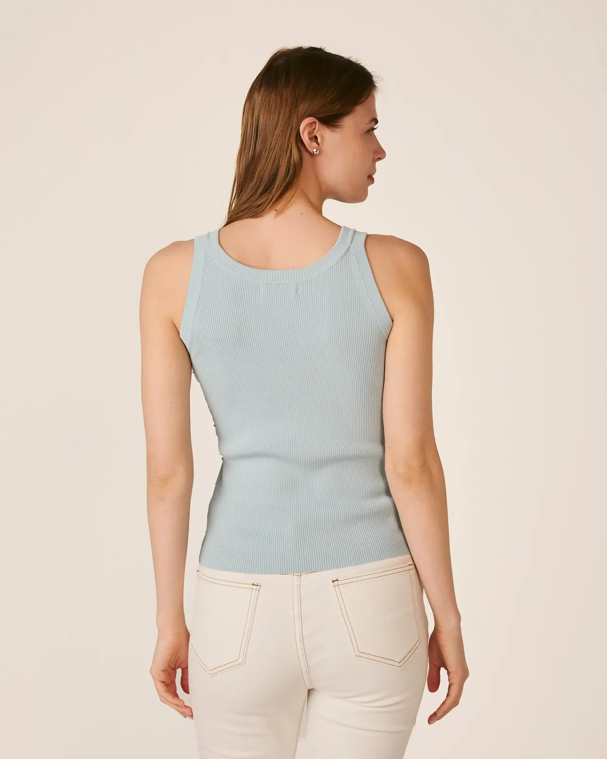 Alma en Pena V26CL0606 Top Sans Manches Bleu Ciel Perles