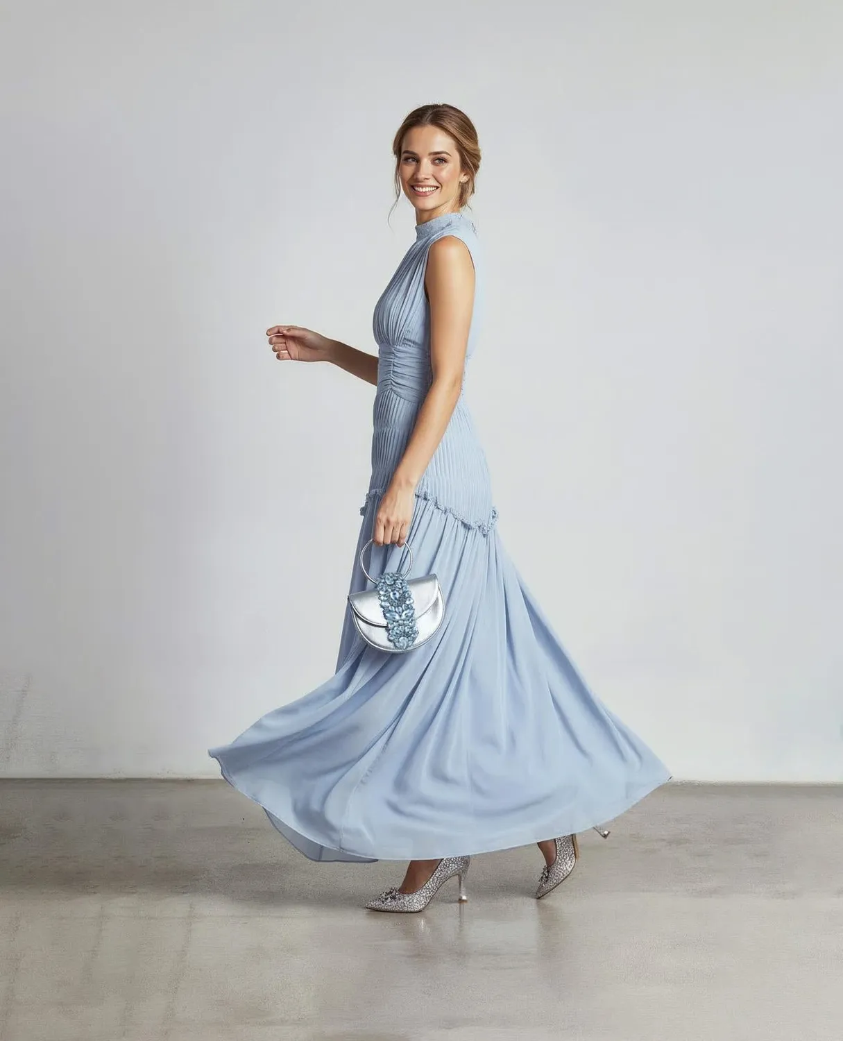 Alma en Pena CENCL100 robe longue bleue fleurie halter