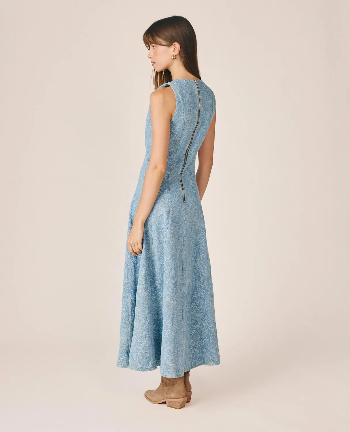 Alma en Pena I26CL0228 robe longue denim bleu paisley