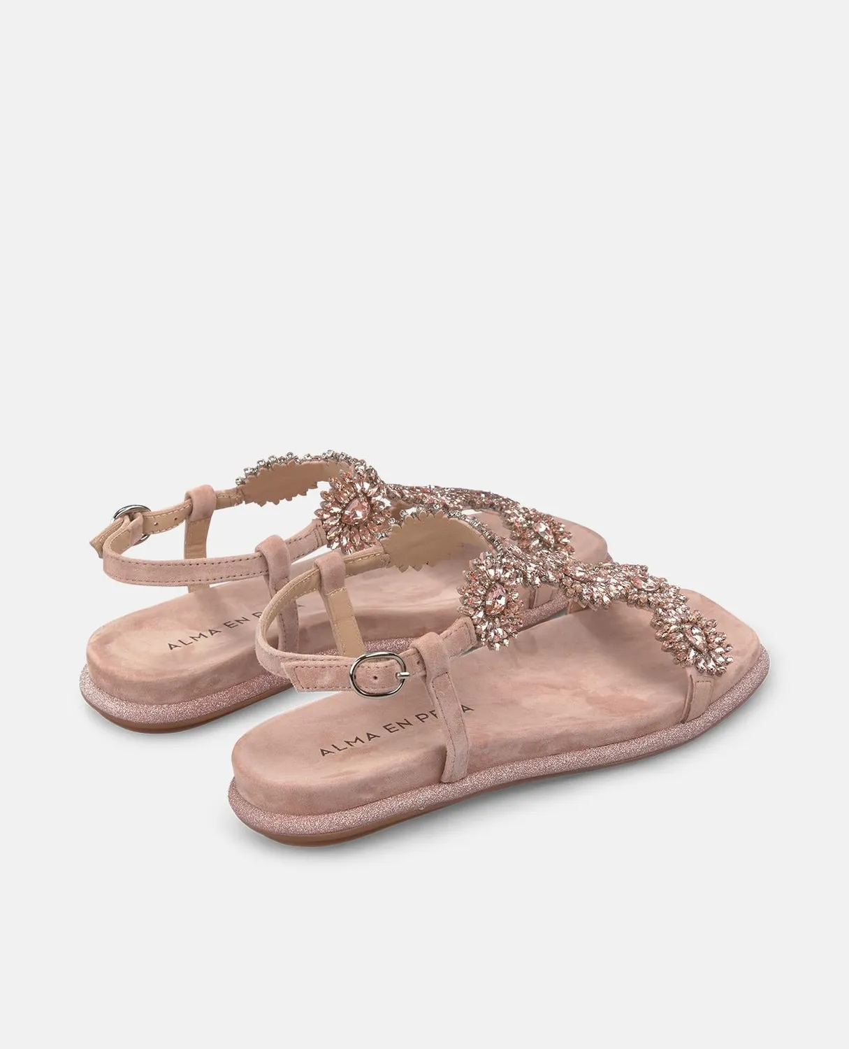 Alma en Pena V251612 sandales plates rose strass boucle