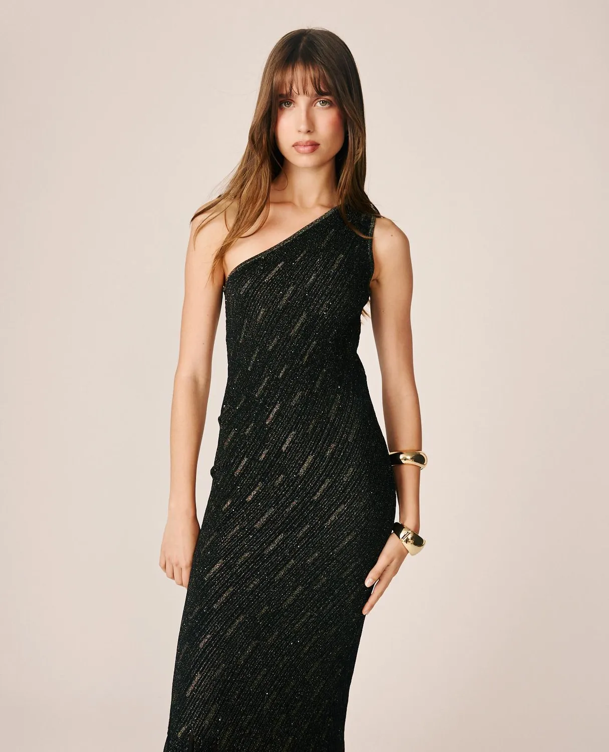 Alma en Pena I26CL0243 robe midi noire sirène brillant