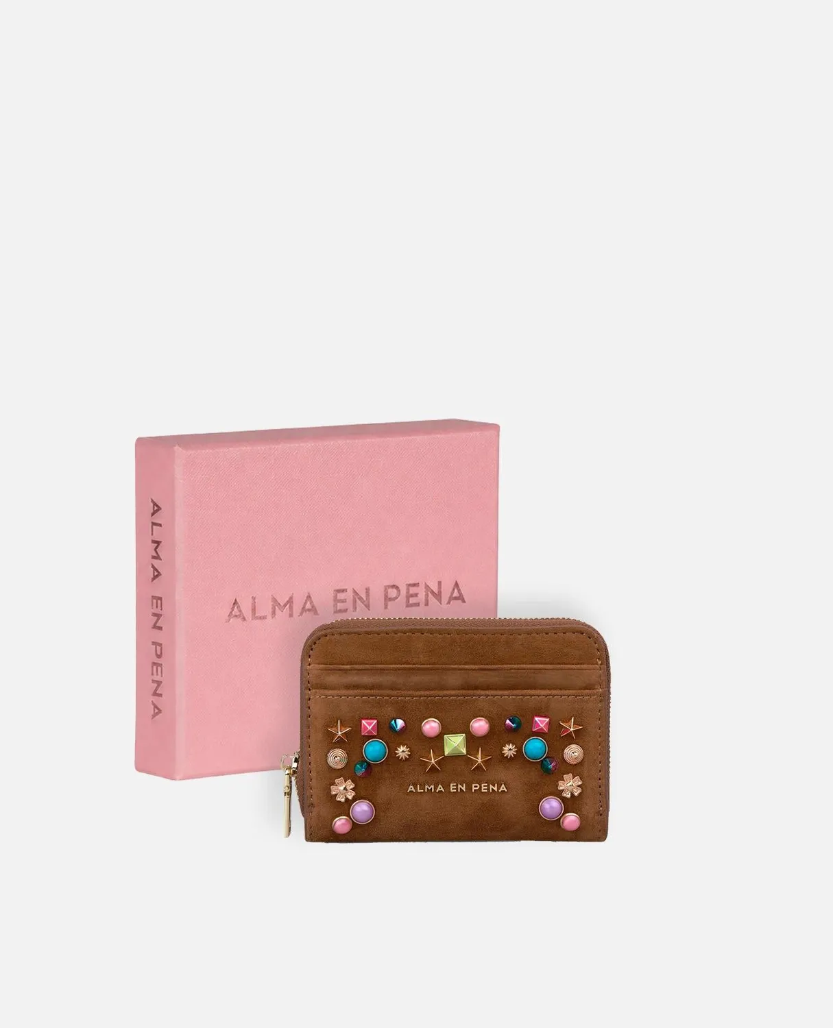 Alma en Pena V26WT013 portefeuille cuir camel clous