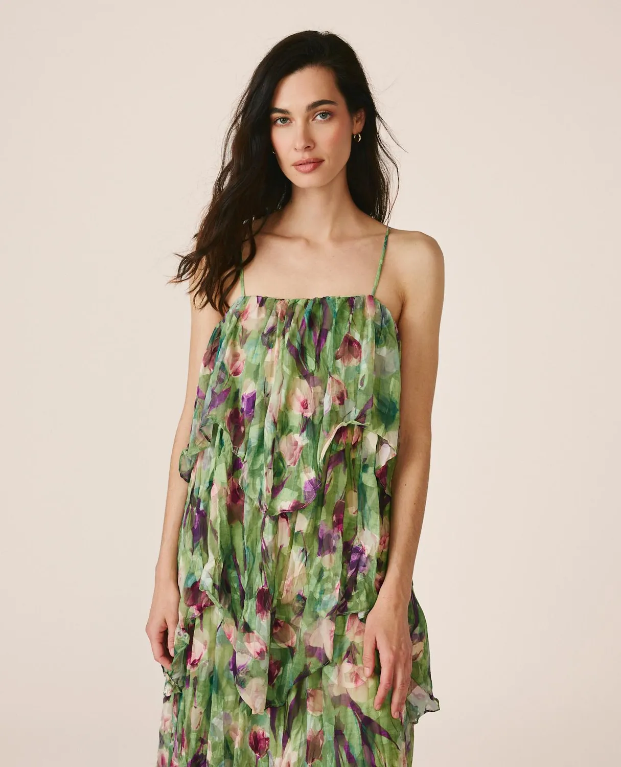 Alma en Pena V26CL0249 robe midi verte volants
