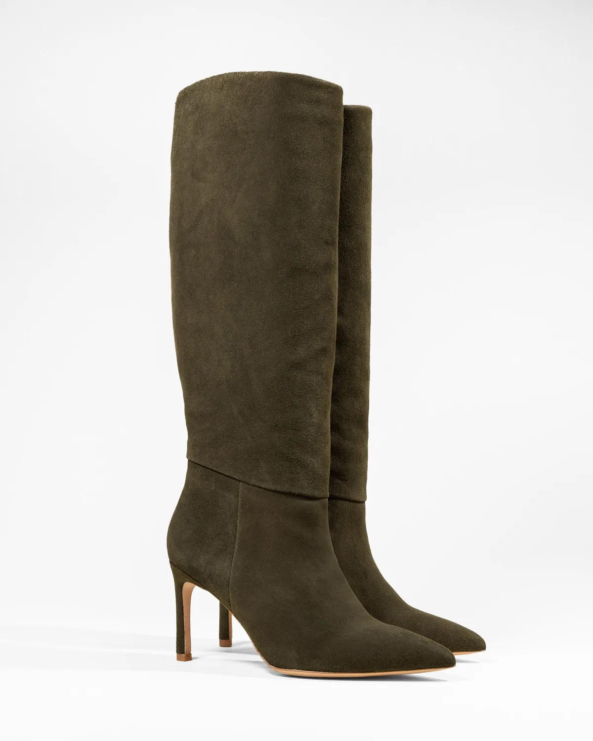 Mi/Mai Coco Kaki Suede bottes daim kaki talon aiguille