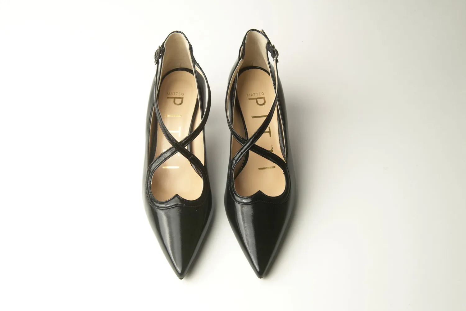 Matteo Pitti escarpins nappa noire vernie bride croisée