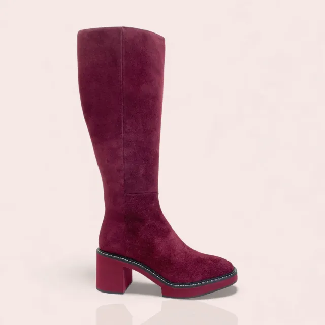 Karine Arabian BRANDON bottes prune cuir velours compensees