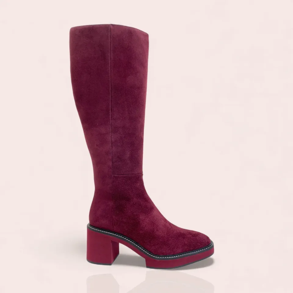 Karine Arabian BRANDON bottes prune cuir velours compensees