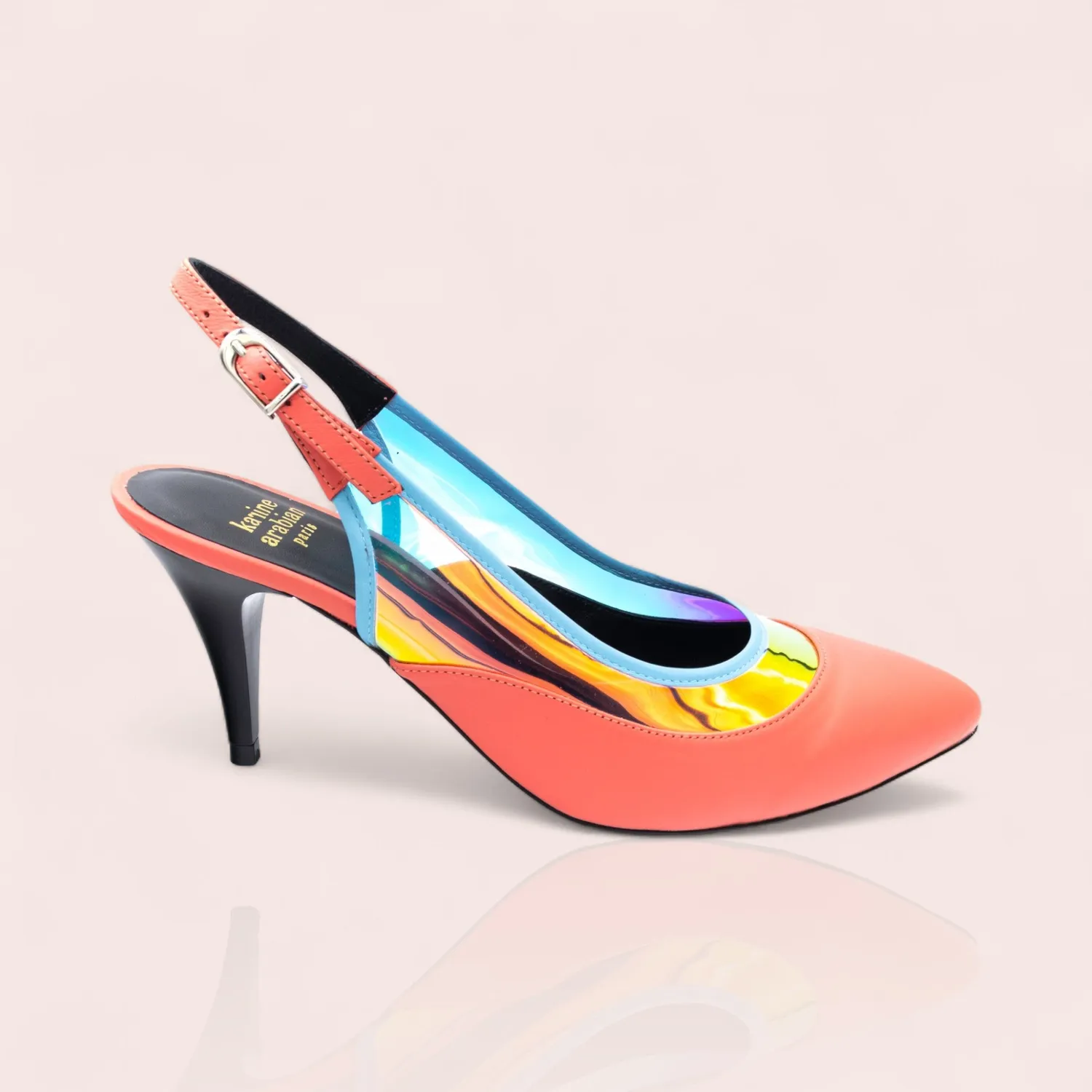 Karine Arabian ZILLY escarpin slingback noir cuir 70mm