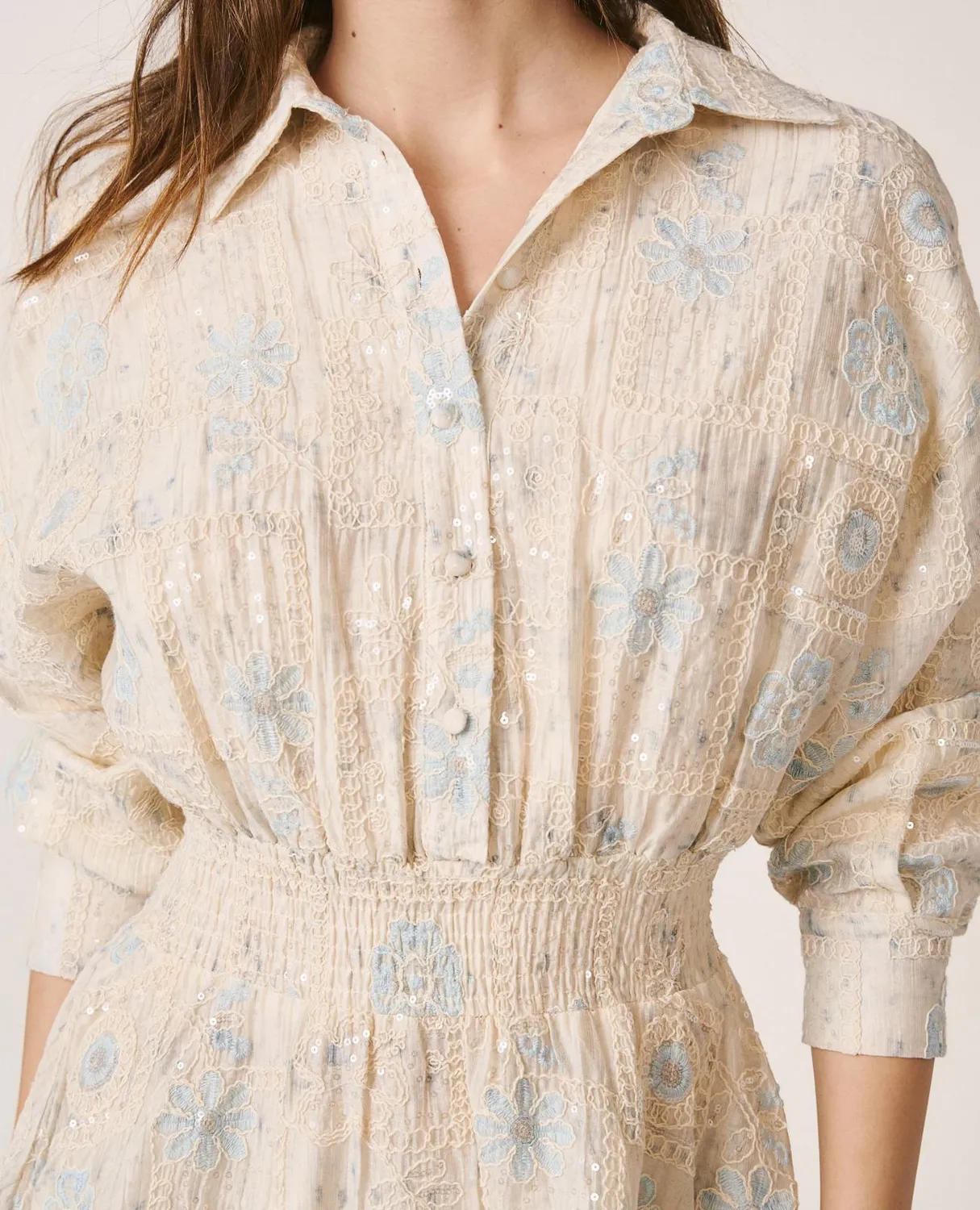 Alma en Pena V26CL0110 robe mini beige sequins coton