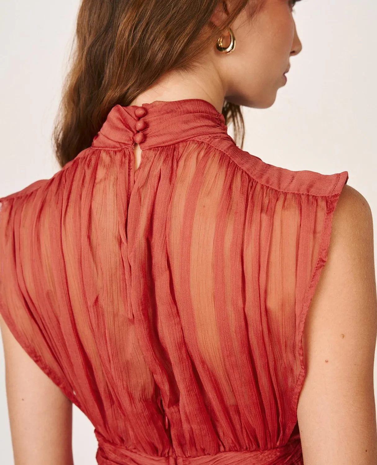 Alma en Pena I26CL0244 robe longue rose volants plissés