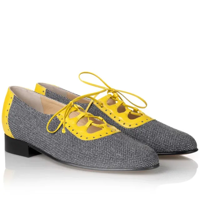 Bégum Paris Loch Ness derbys jaune tweed cuir