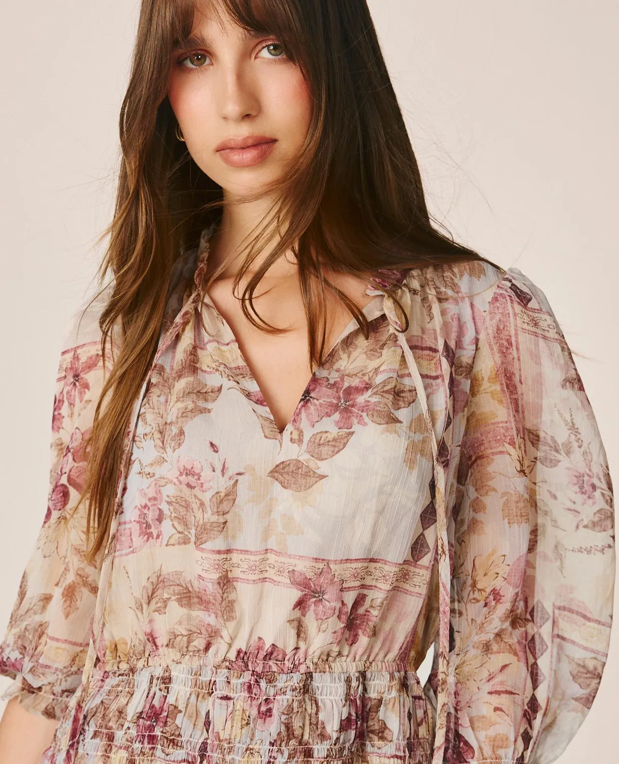 Alma en Pena I26CL0110 robe courte gaze rose fleurie