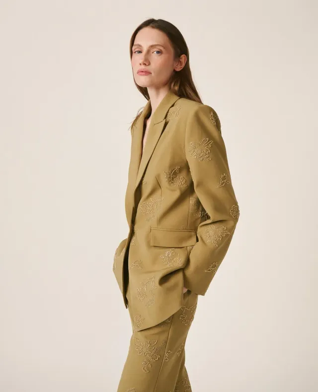 Alma en Pena V26CL1001 blazer crêpe kaki fluide boutonné