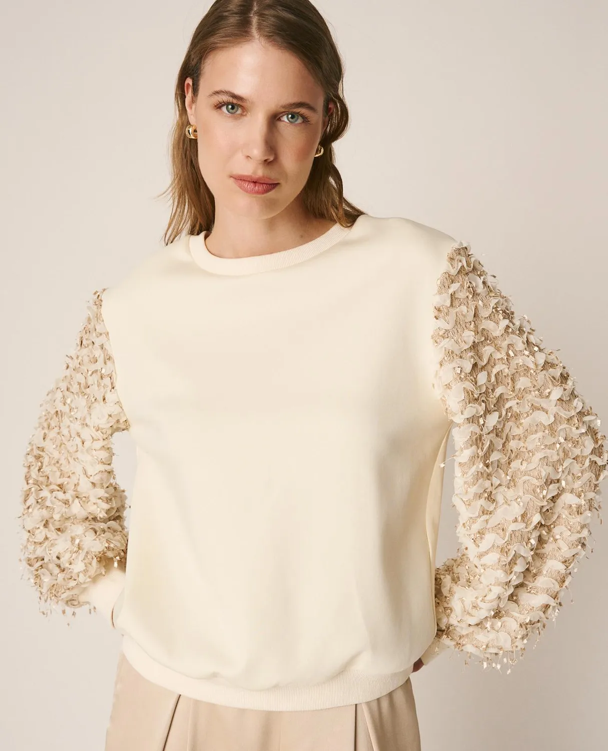 Alma en Pena V26CL0900 sweat blanc manches bouffantes