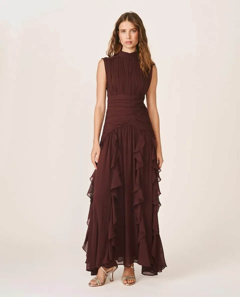 Alma en Pena I26CL0244 robe longue marron volants
