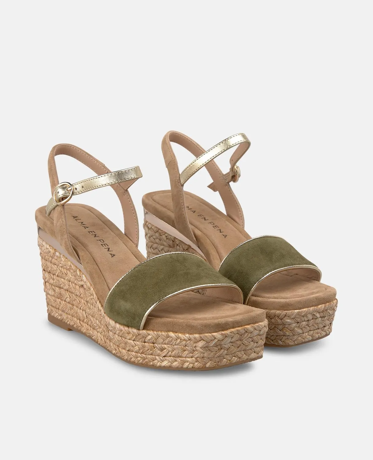 Alma en Pena V265500 compensée kaki cuir 9 cm