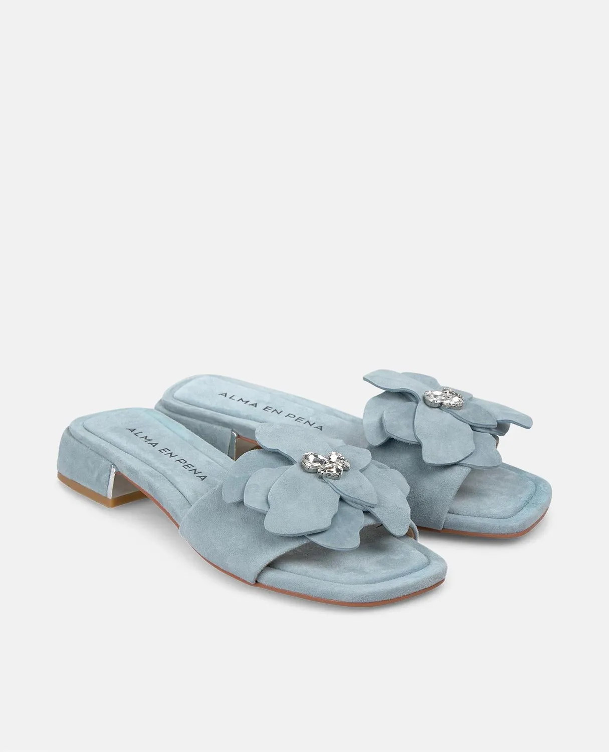 Alma en Pena V251944 sandales plates cuir bleu fleur