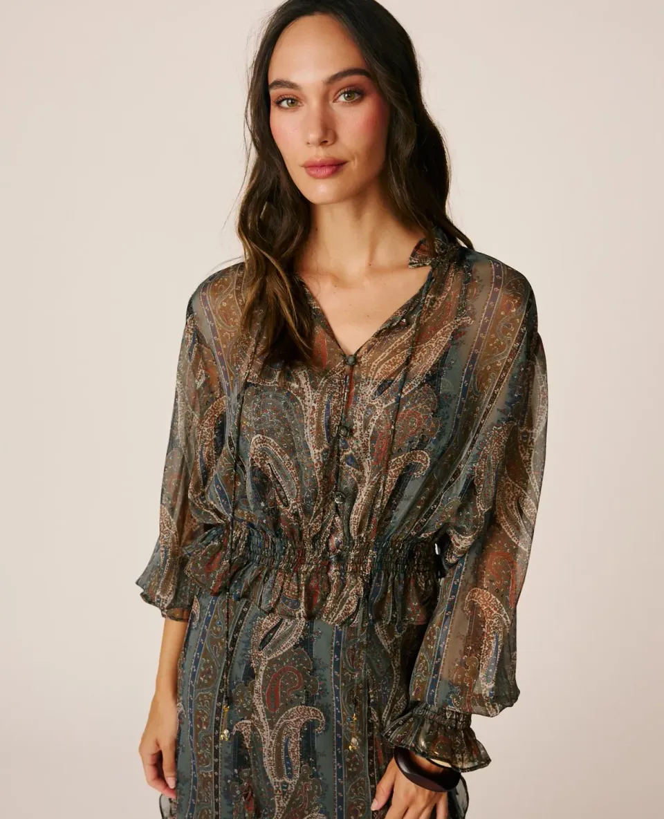 Alma en Pena I26CL0509 blouse grise gaze volants
