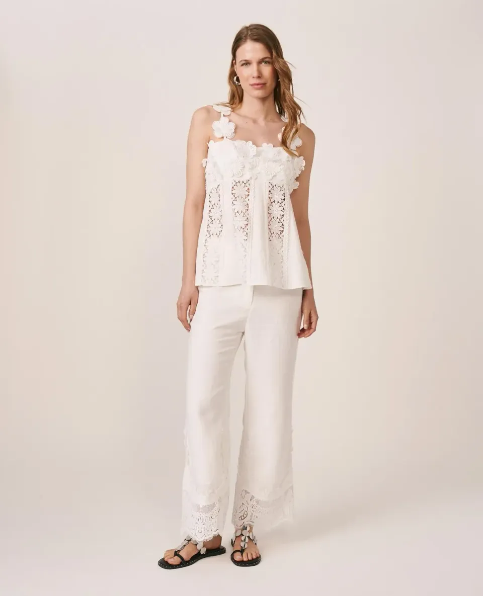 Alma en Pena V26CL1621 pantalon blanc lin