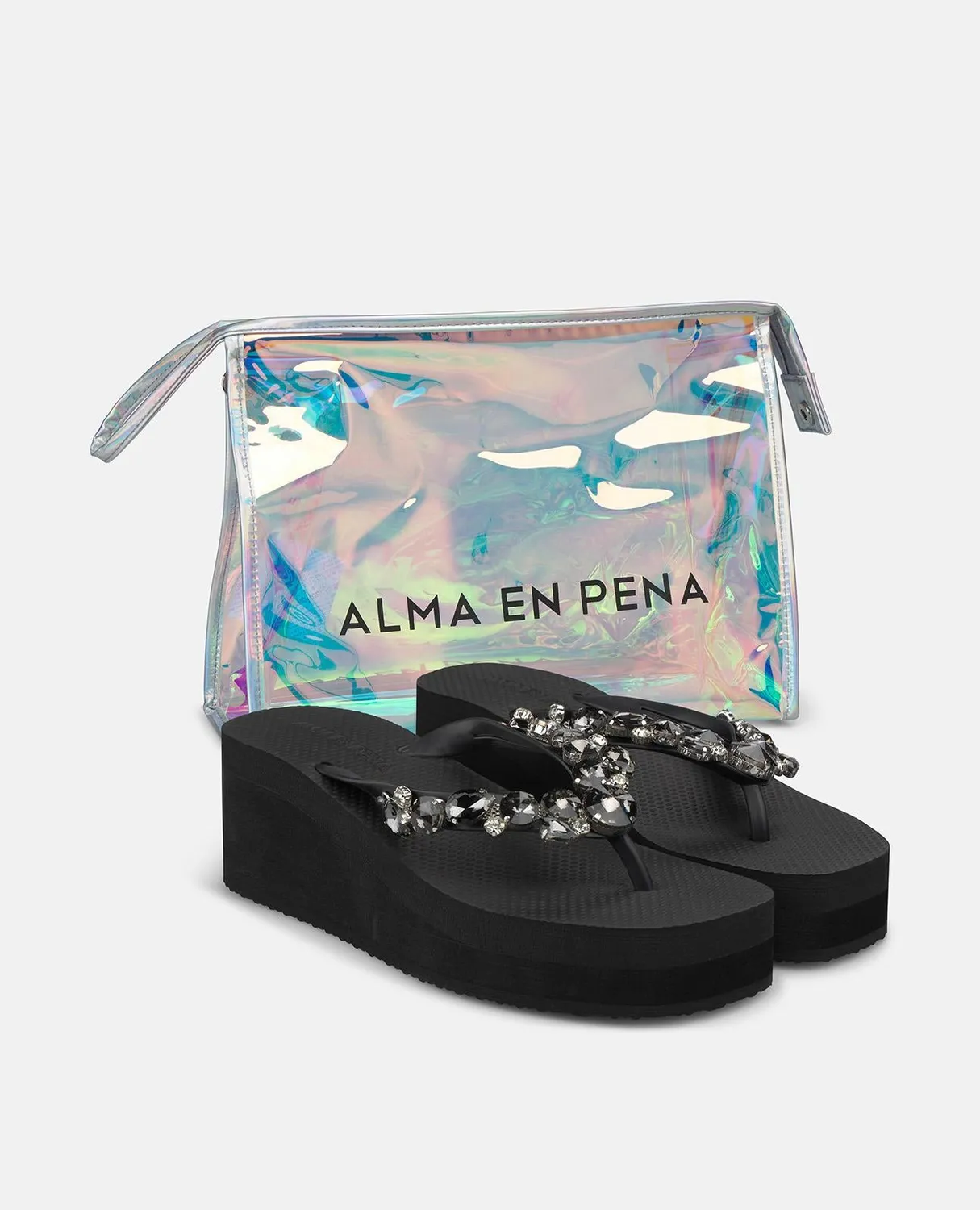 Alma en Pena V251997 tongs noires strass 4,5 cm