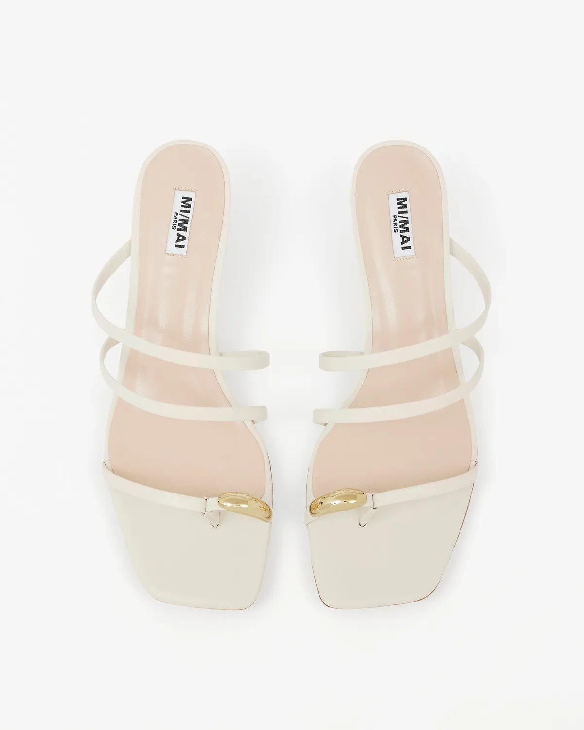 Mi/Mai Lima White mule cuir blanc talon bas doré