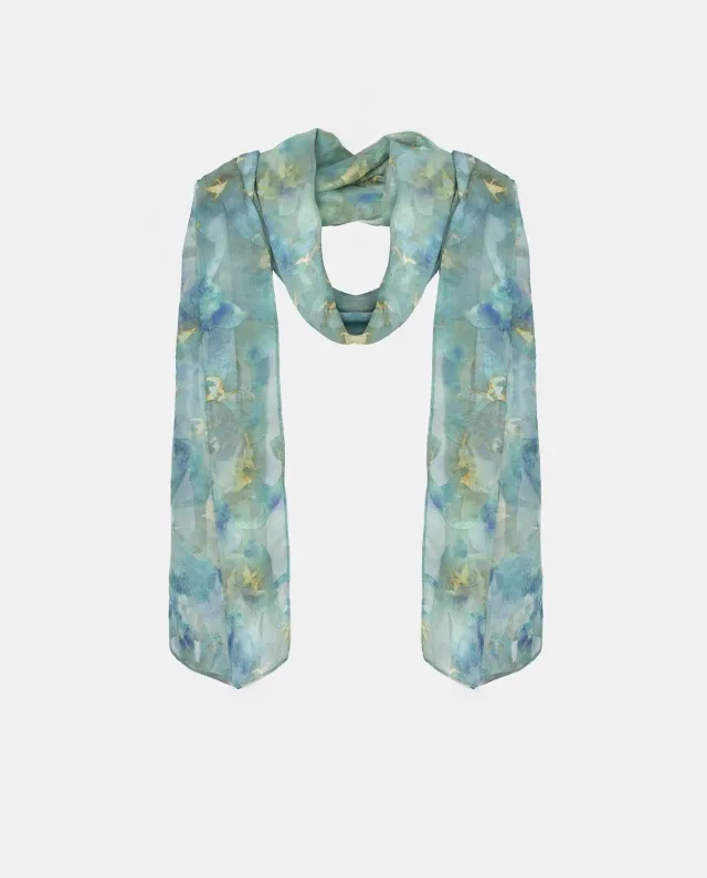 Alma en Pena V26AC103 foulard gaze bleue fleurie