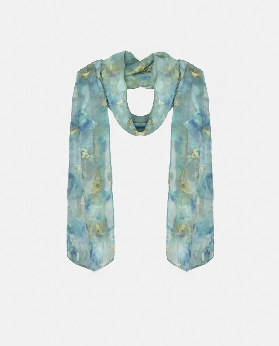 Alma en Pena V26AC103 foulard gaze bleue fleurie