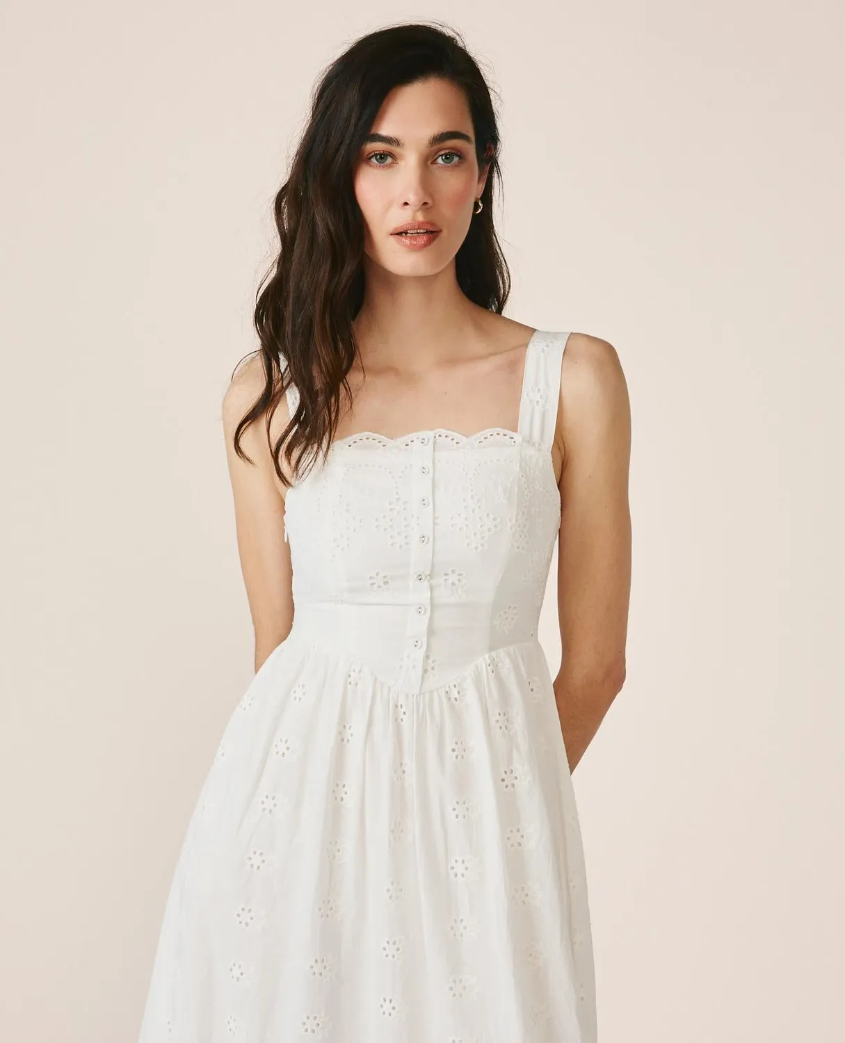 Alma en Pena V26CL0247 robe midi blanche broderie