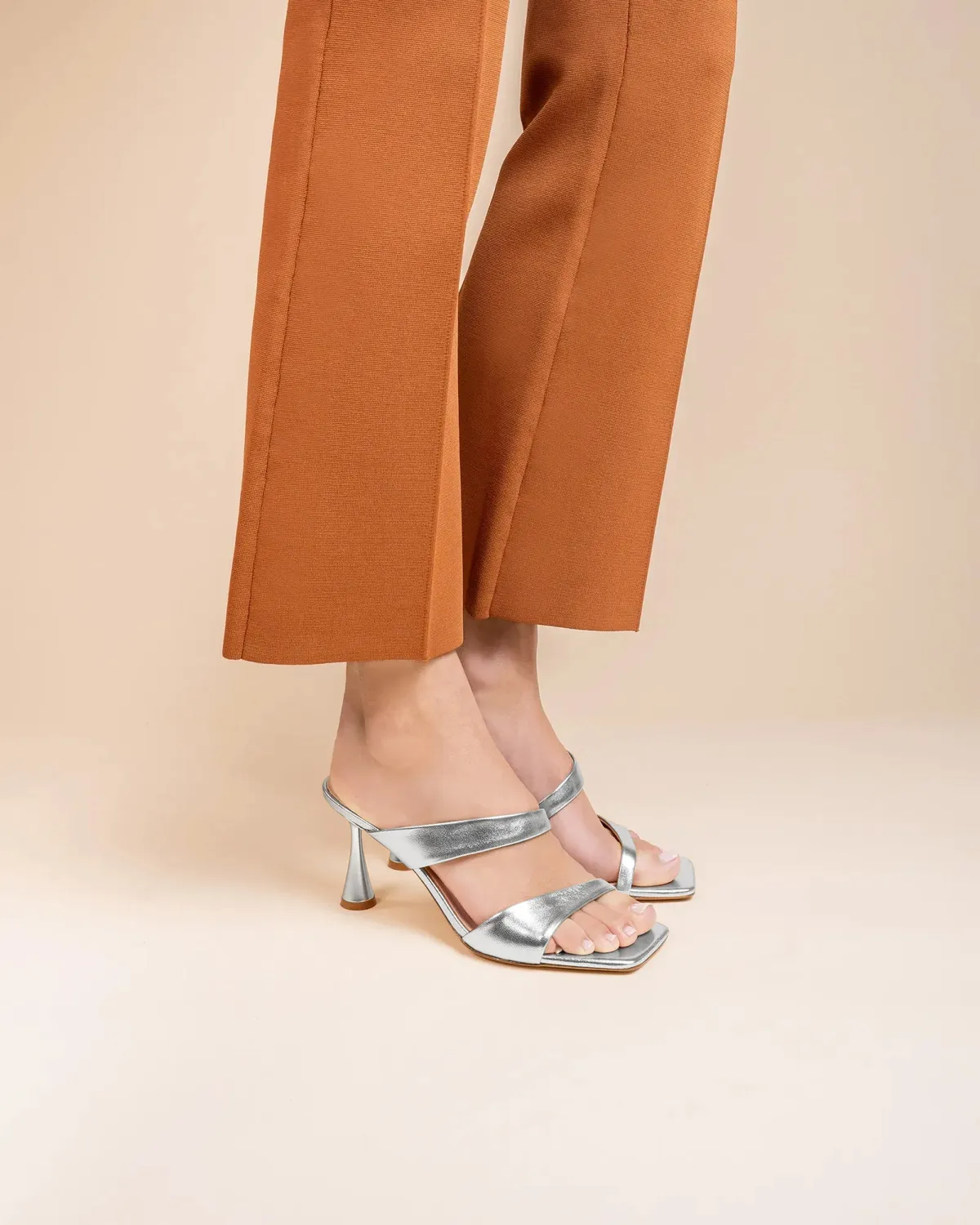 Mi/Mai Tara Silver Nappa sandales cuir doré talon haut