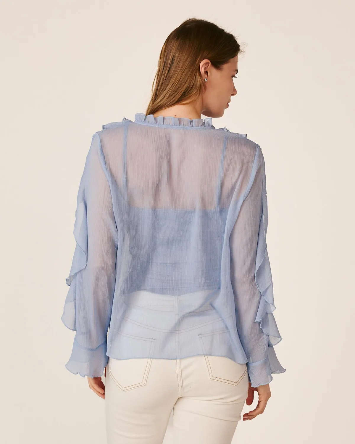 Alma en Pena V26CL0517 blouse volants bleu ciel S-XXL