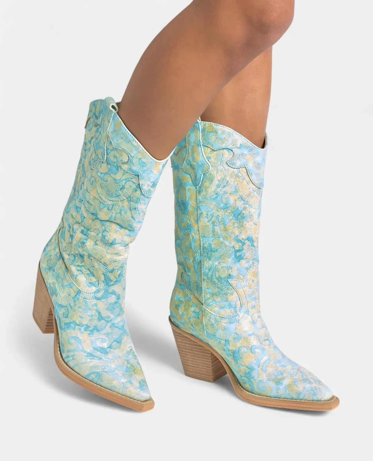 Alma en Pena V250131 bottes cuir bleu talon 8 cm