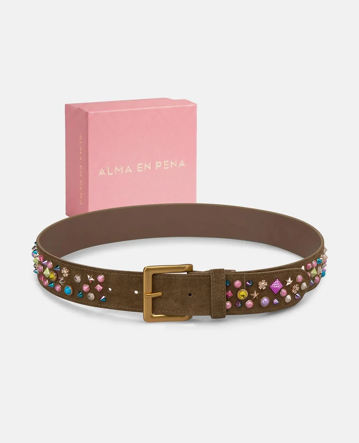 Alma en Pena V26CT011 ceinture cuir marron cloutée 4 cm
