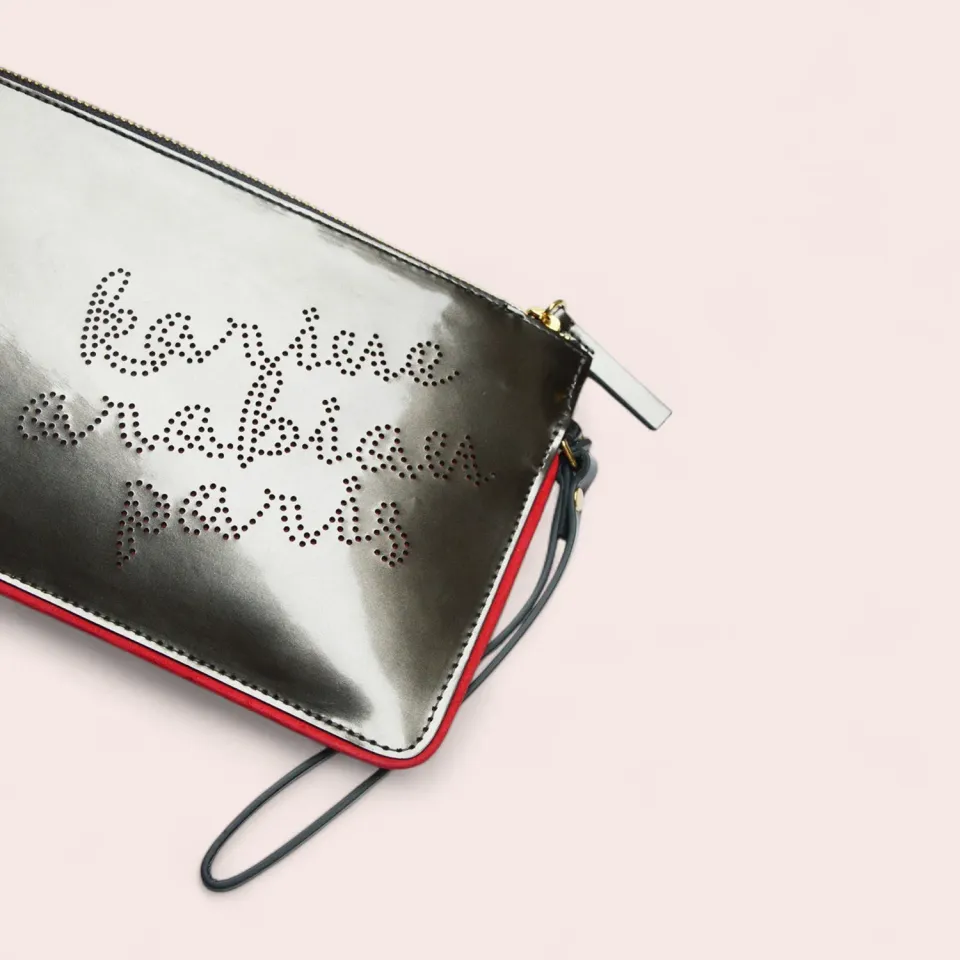 Karine Arabian Carie pochette cuir glacé acier
