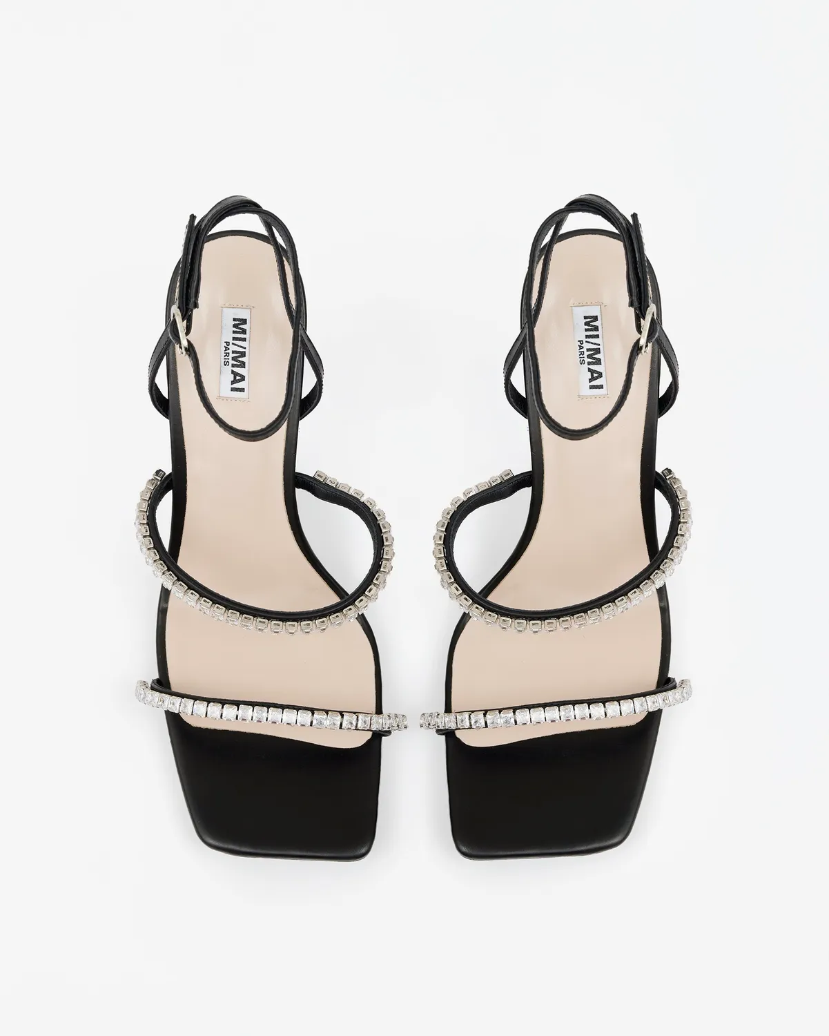 Mi/Mai Nidal Black sandales talons noir strass cristal