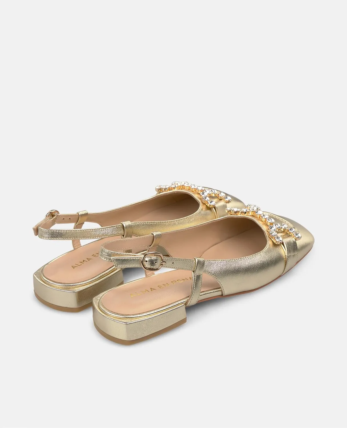 Alma en Pena V250504 ballerines cuir doré étrier strass 2 cm