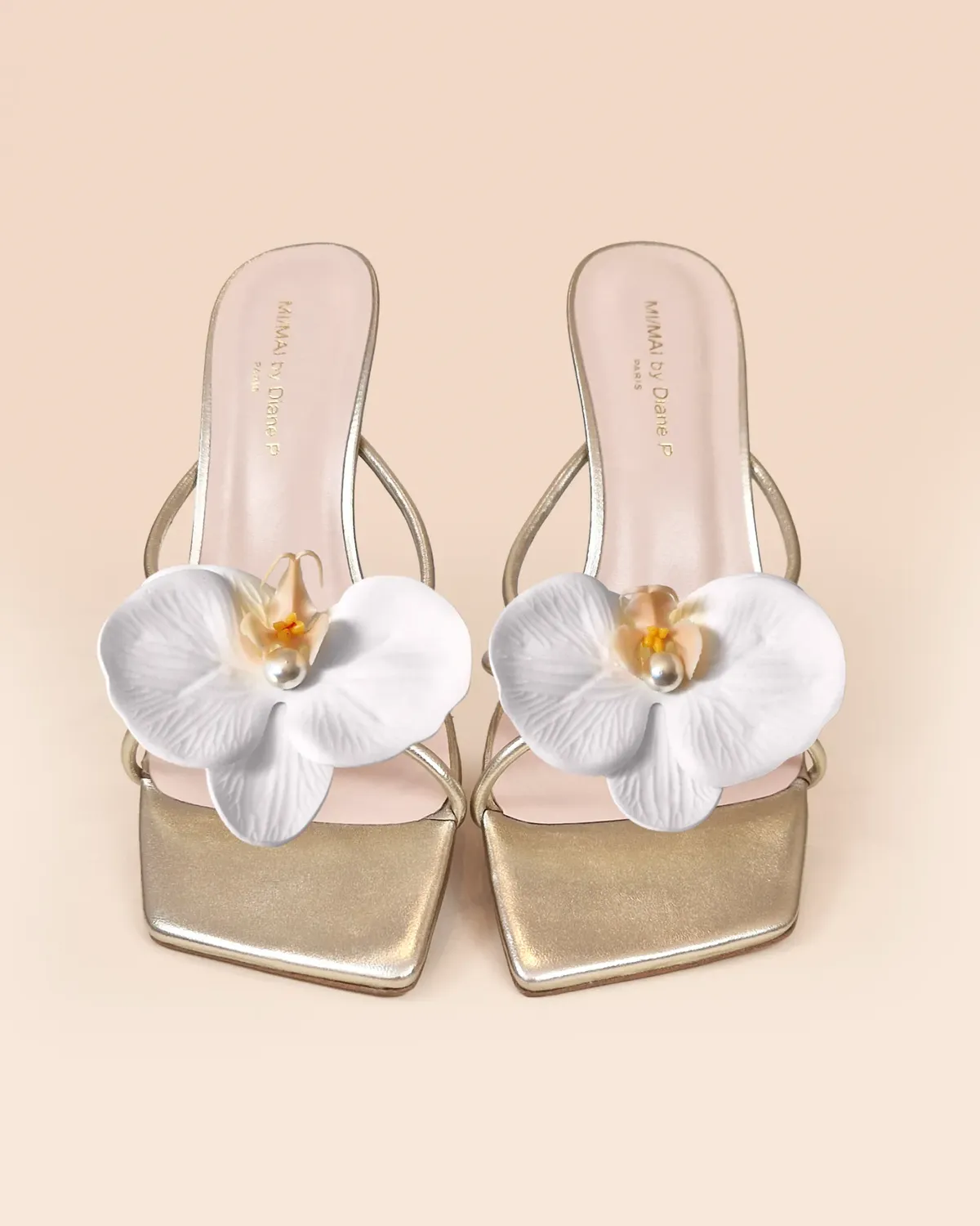 Mi/Mai Thira Gold mules cuir doré 6 accessoires clips