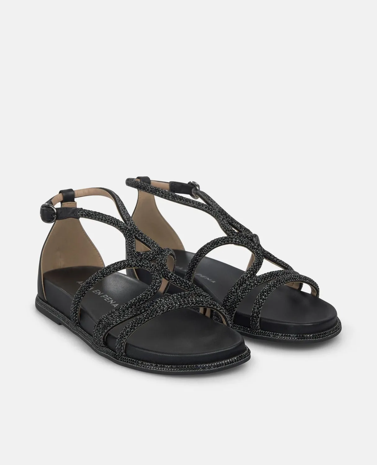 Alma en Pena V267108 sandales plates noir brillant
