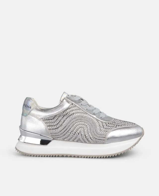 Alma en Pena I251503 sneakers argent strass plateforme 4,5 cm