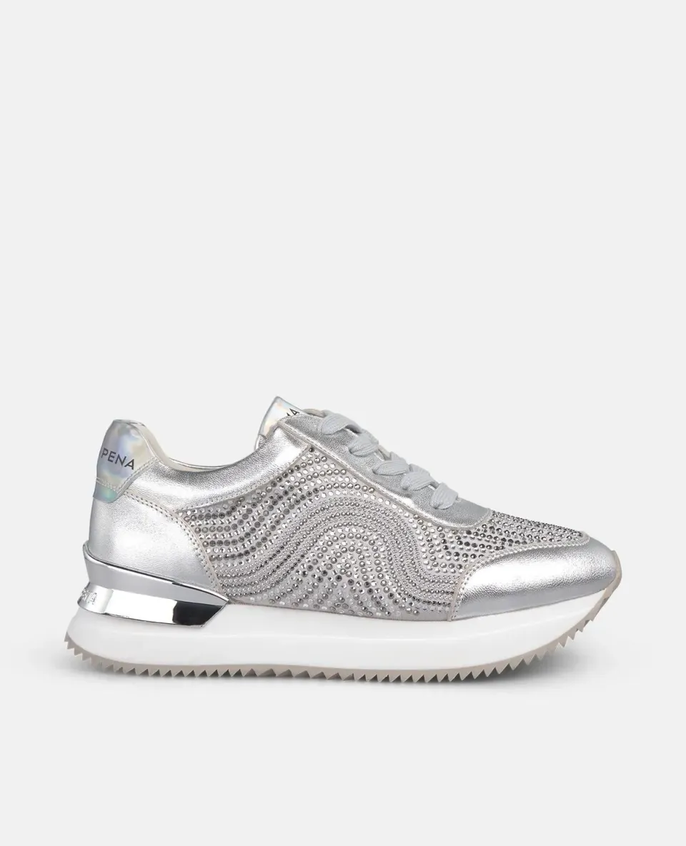 Alma en Pena I251503 sneakers argent strass plateforme 4,5 cm