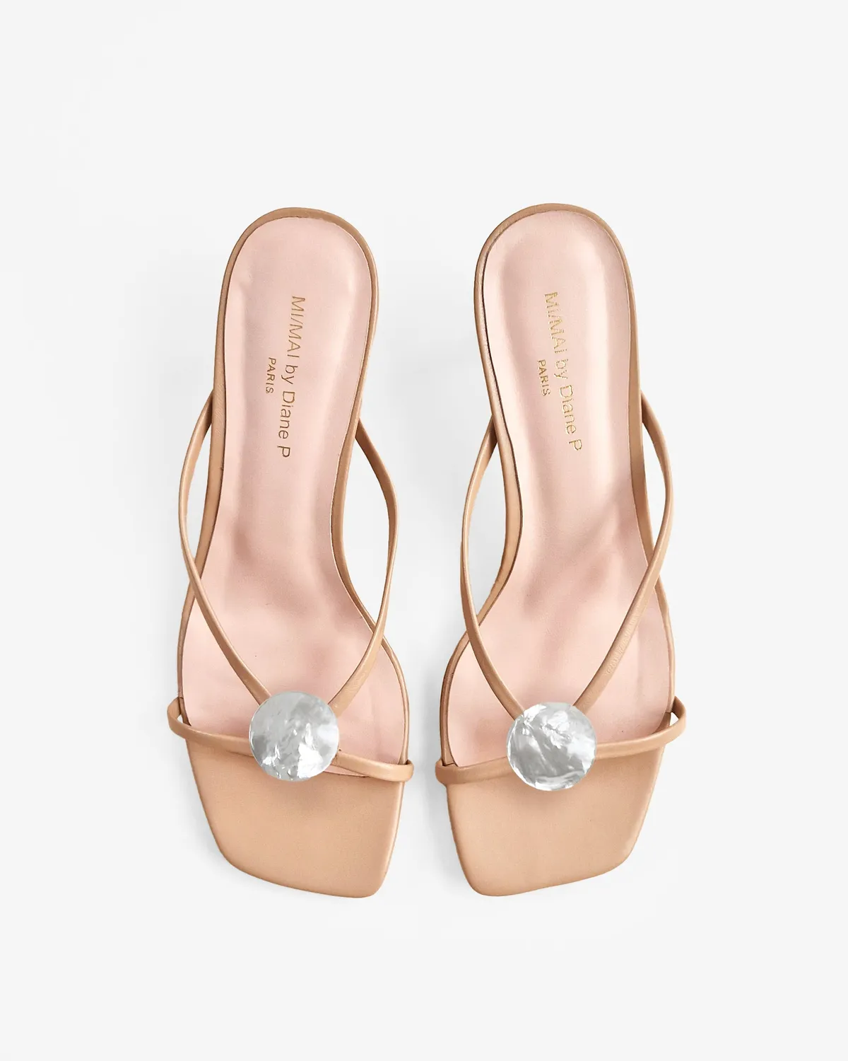 Mi/Mai Lagos Nude mules cuir doré 4 accessoires
