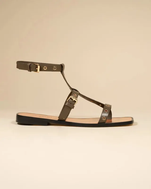 Mi/Mai Bonnie Kaki nu-pieds kaki cuir