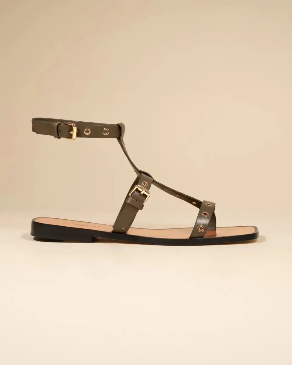 Mi/Mai Bonnie Kaki nu-pieds kaki cuir