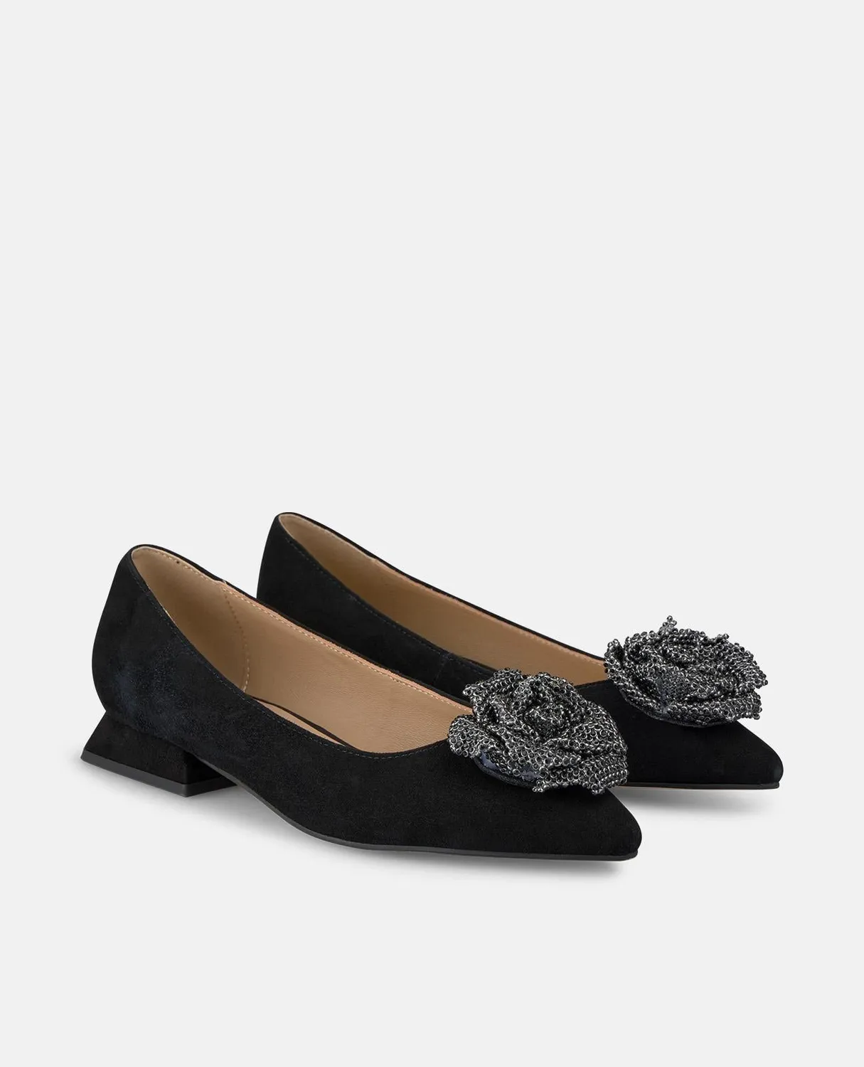 Alma en Pena I250131 ballerines noires fleur strass 2 cm
